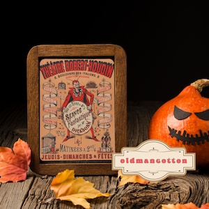 Goochelshow duivel afdrukbare vintage Halloween decor poster Franse Victoriaanse digitale download