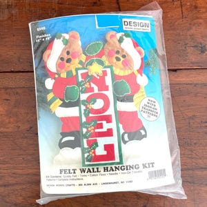 Vintage 1980s Teddy Bear Christmas Felt Wall Hanging Kit NOEL