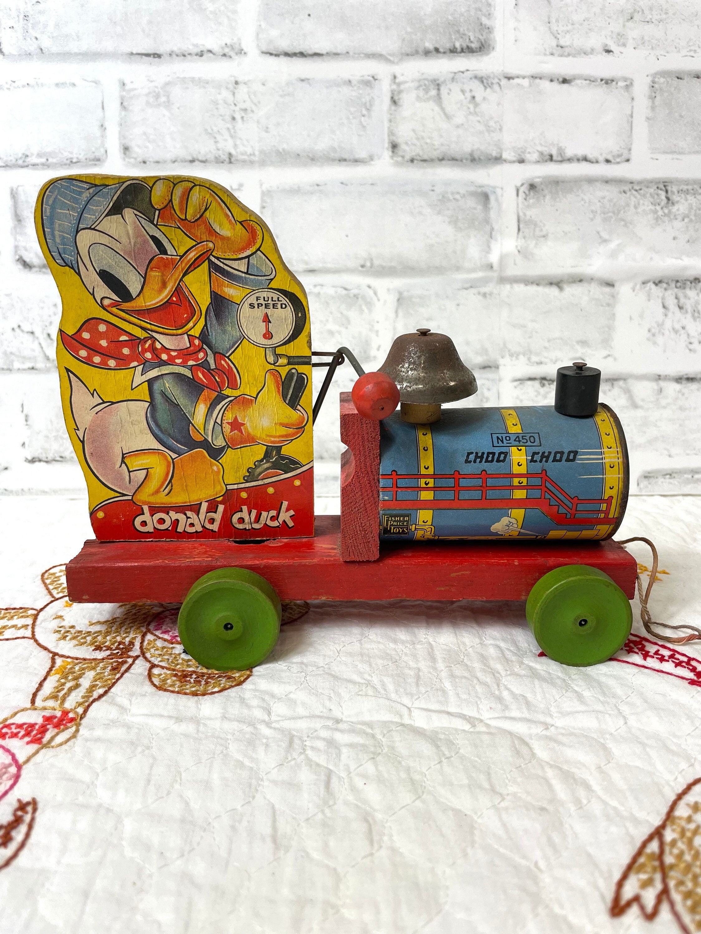 新品同様 1930s Vintage Donald Disney Wooden Choo Choo Toy Pull Duck ドナルド・ダック