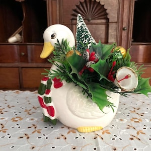 Vintage Ceramic Christmas Goose Assemblage Decor from Grandma Lefton Centerpiece