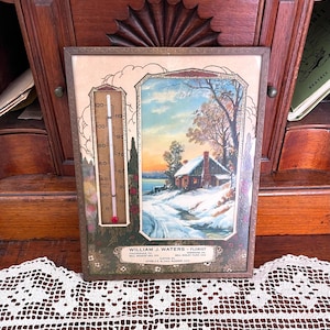 Antique Advertising Thermometer Frame 7&quot;x9&quot; Metal Vintage c1920 Florist