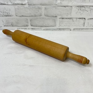 Vintage Wooden Rolling Pin Red Grooved Handles 1940s Kitchen Decor