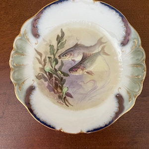 Antique Limoges China Wm Guerin Fish Plates Signed Hand Painted France #8