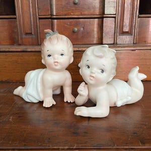 Two Vintage Piano Babies Bisque Ceramic Baby 1960s Inarco Figurines