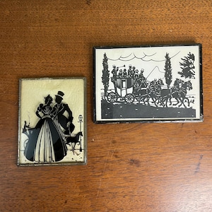 Pair of Vintage Metal Frames with Silhouettes Reverse Painted Glass