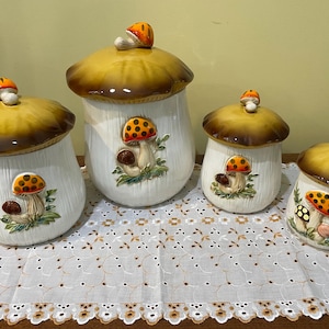 Merry Mushroom Ceramic Canisters Vintage Sears 1978 Made in Japan
