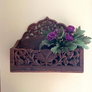 Vintage Carved Wood Desk Organizer Box Notes Mail Organizer India
