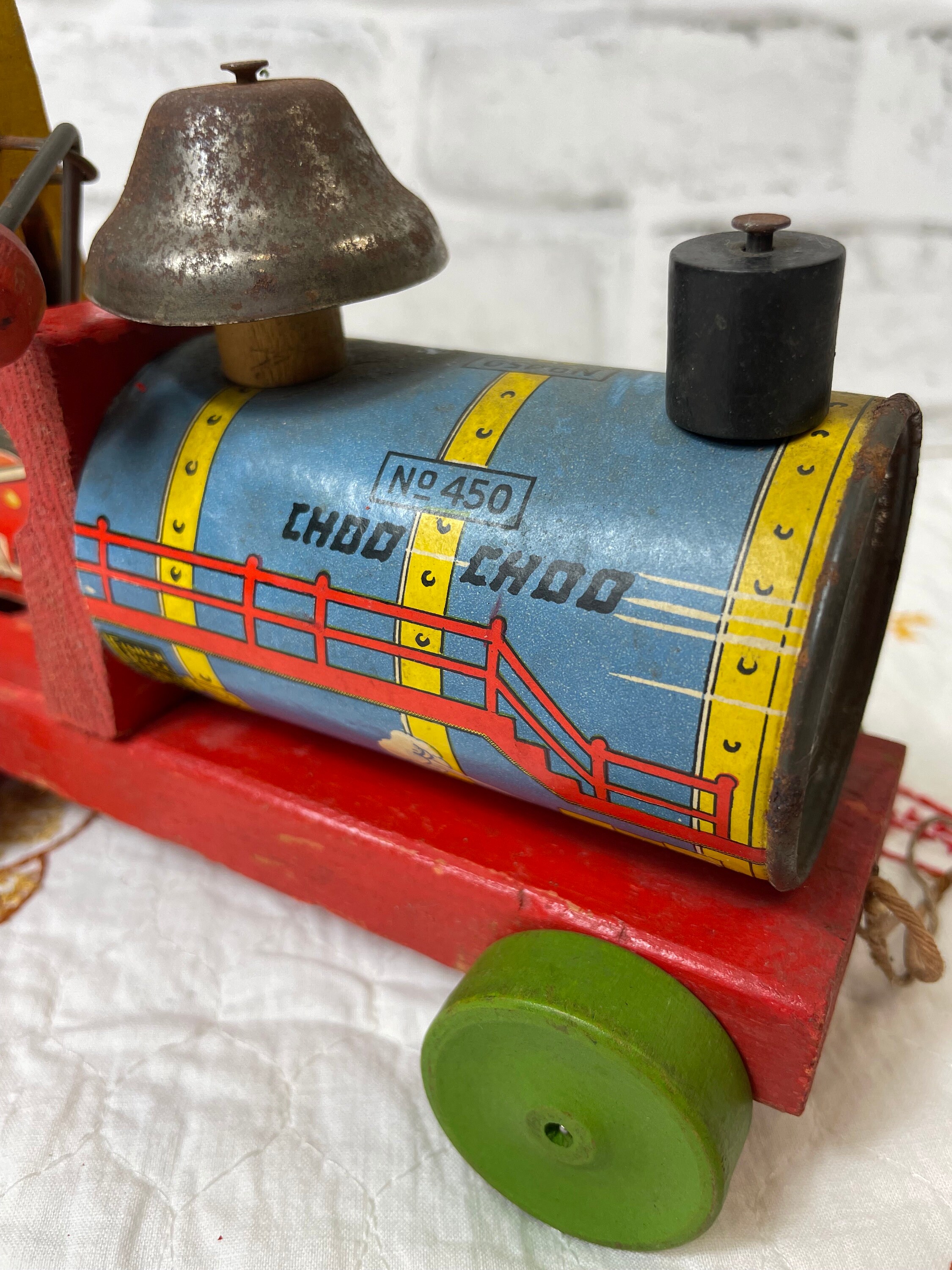 Fisher Price 1940 DONALD DUCK Choo Choo PULL TOY wooden #450