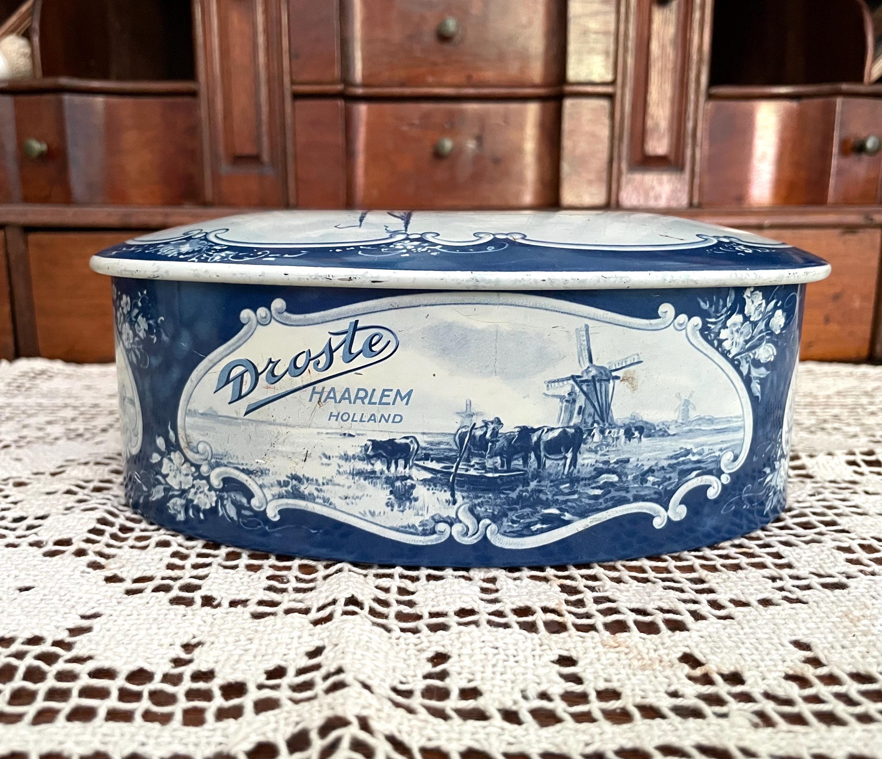 Vintage Blue Delft Tin Droste Haarlem Holland Metal Chocolate