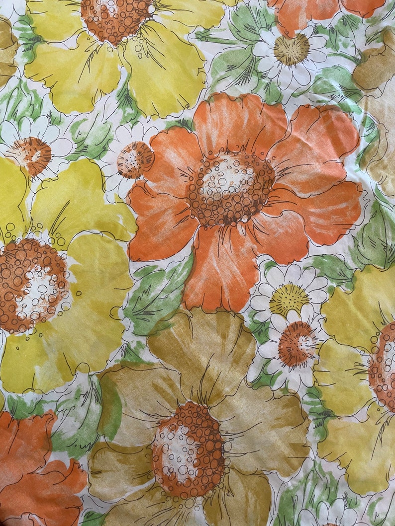 Vintage 70s Orange Yellow Queen Bed Sheet Set Poly Cotton Etsy