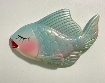 Vintage Chalkware Fish 1950s Anthropomorphic Kitsch Bathroom Wall Decor