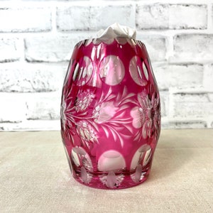 Vintage Cranberry Lead Glass Vase 6&quot; Lead Crystal Cut to Clear Glass