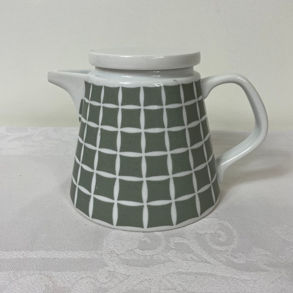 Vintage Melitta Teapot Gray Squares 5-1/2" German China Porcelain Coffee Pot