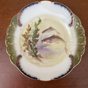 Antique Limoges China Wm Guerin Fish Plates Signed Hand Painted France #5