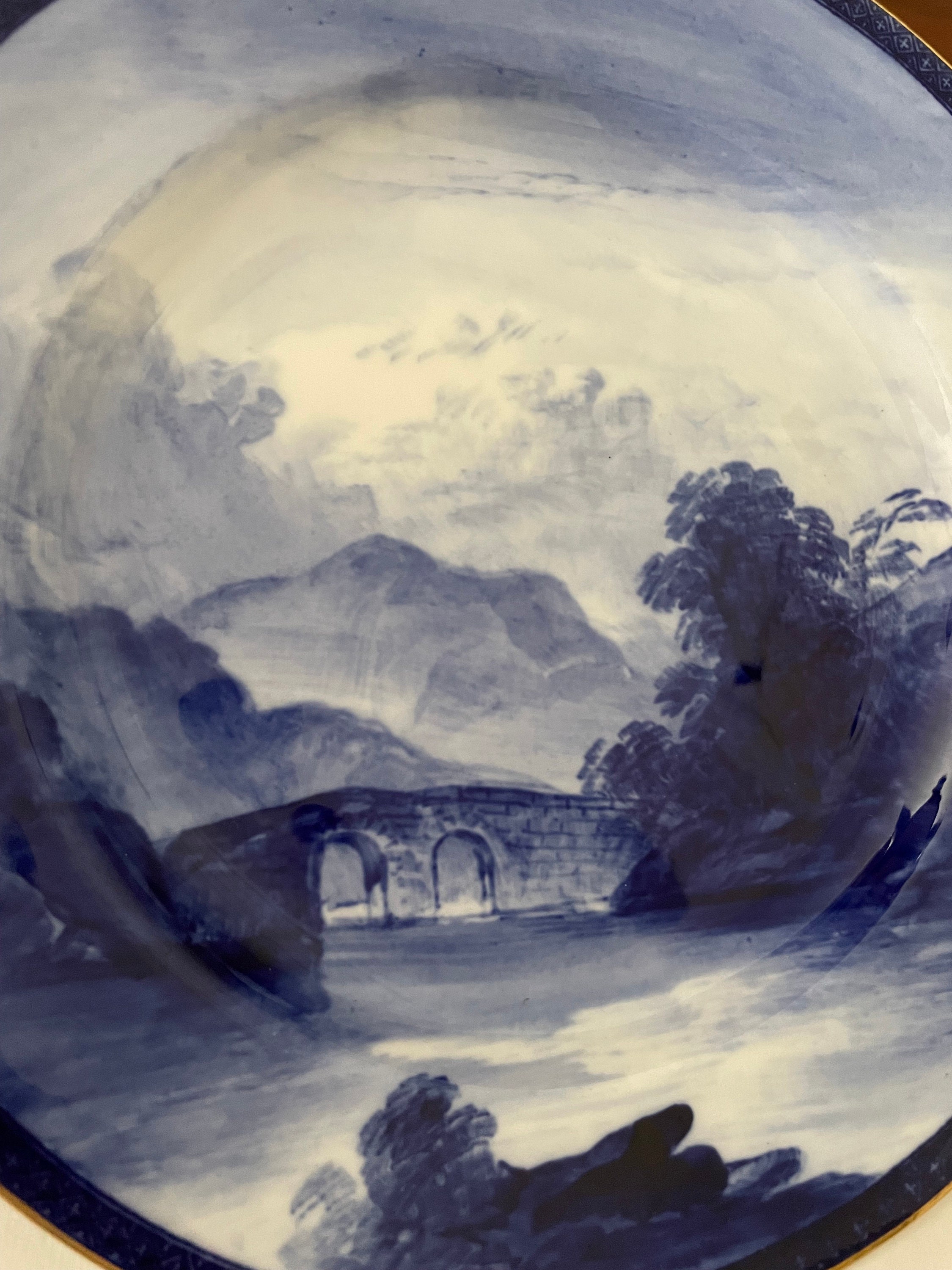 ドイツアンティーク　手描プレート アンティーク 10 インチ ブルー プレート 1878 コープランド 陶器