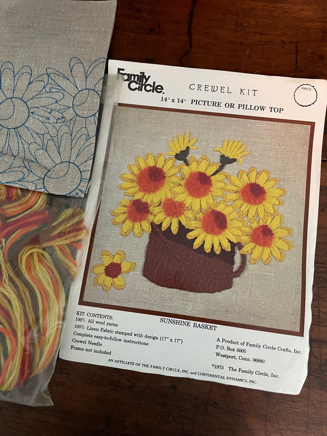 1973 Crewel Kit. Unused. Family Circle. Sunflowers in a Bucket