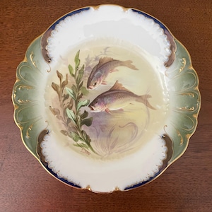 Antique Limoges China Wm Guerin Fish Plates Signed Hand Painted France #6