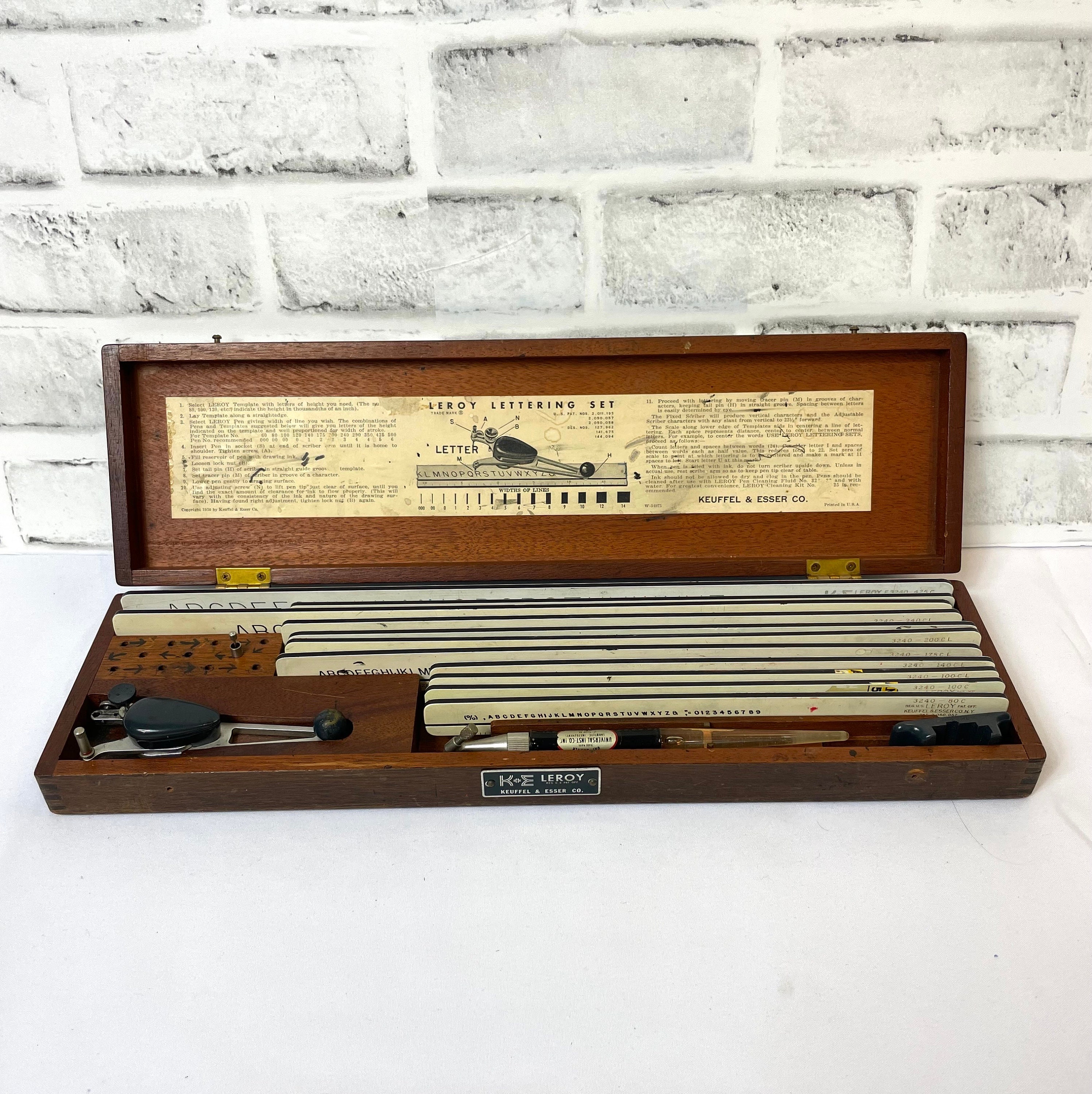 Vintage K&E Leroy Lettering Set 1950 Keuffel Esser Drafting Kit Oak Wood  Case