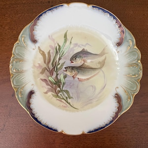Antique Limoges China Wm Guerin Fish Plates Signed Hand Painted France #1