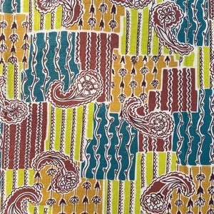 Vintage Feedsack Cotton Fabric Abstract Blue Green Brown 36x41 Whole Opened