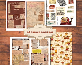 Vintage Rezept Ephemera druckbare Retro 1950er Jahre Küche Kochbuch Junk Journal Digitaler Download
