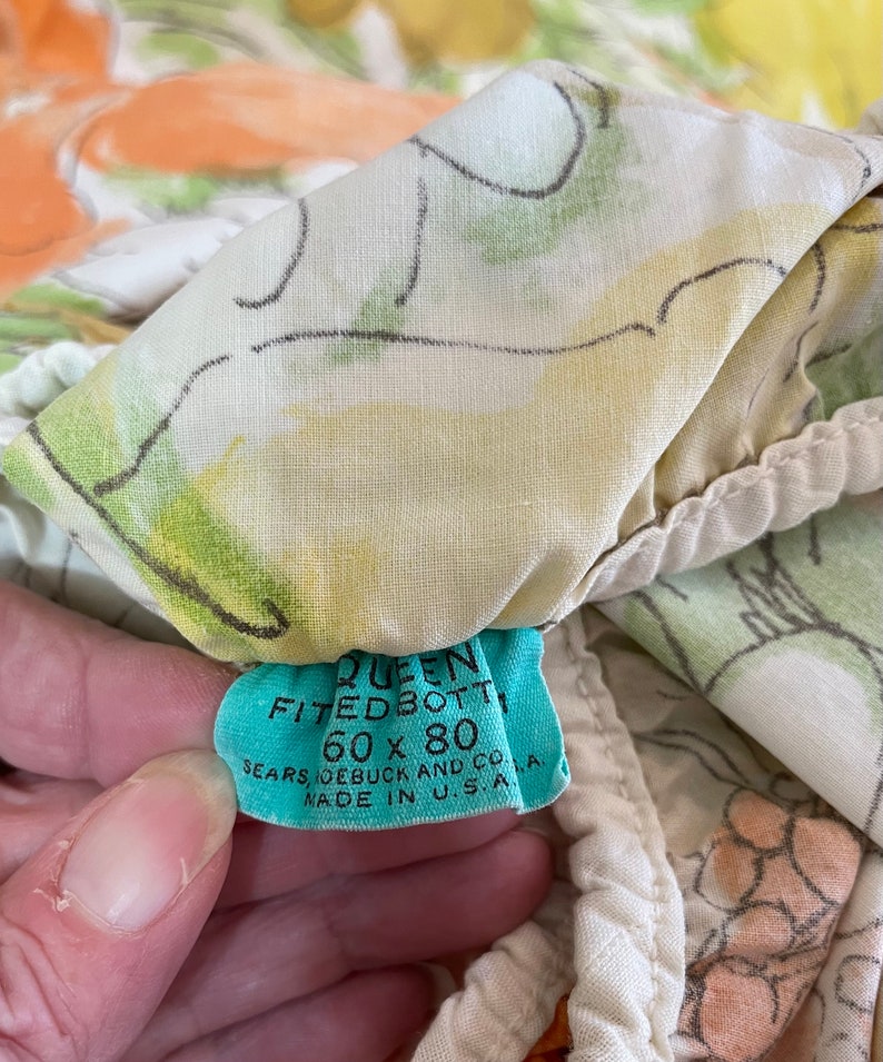 Vintage 70s Orange Yellow Queen Bed Sheet Set Poly Cotton Etsy