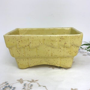 Vintage Pottery Planter 1960s Ceramic Yellow Brown Flecks Flower Pot