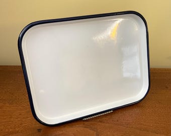 Vintage 1940s Enamel Tray Pan 8-1/2 x 11" White with Black Rim