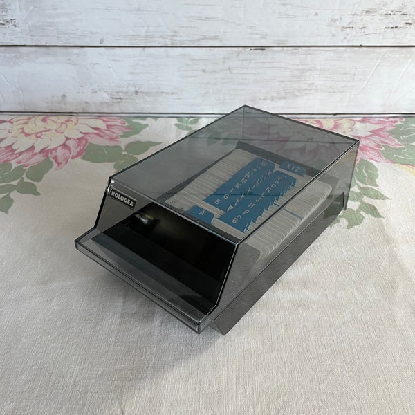 Vintage ROLODEX Covered Address File Box  VIP 24C Tabs and Cards Smokey Cover