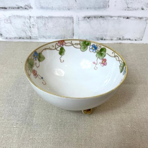 Antique Nippon Moriage Footed Rice Bowl Hand Painted Gold Trim 3 Ball Feet Vintage 1920