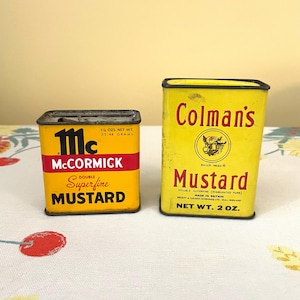 2 Vintage Metal Spice Tin Container Mustard McCormicks Colmans Yellow