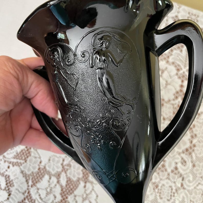 vintage LE Smith vase en verre améthyste noir nymphe dansante 1930 image 8