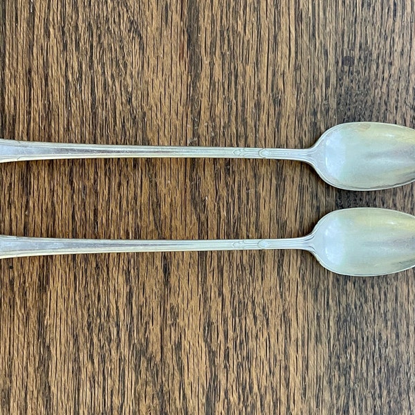 2 Vintage Lady Caroline Iced Tea Spoons Gorham Plate Silverplate Parfait Spoons Art Deco