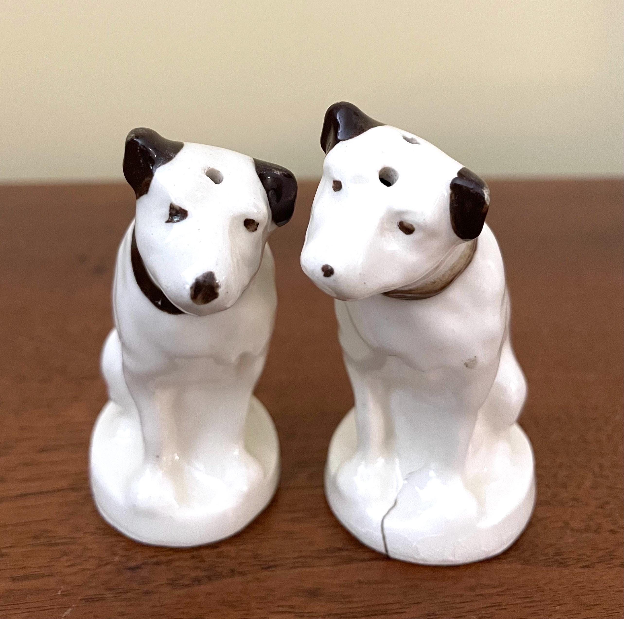 Vintage Hand Painted Set of RCA Victor or Nipper the Dog Salt and