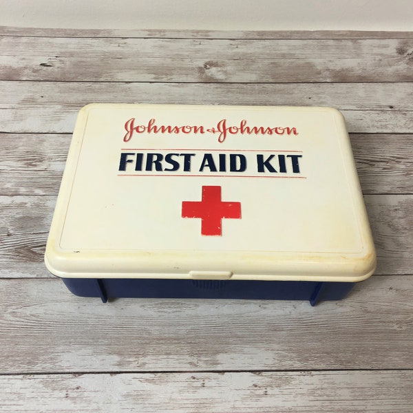 Vintage First Aid Kit Johnson and Johnson Red Cross Plastic with Contents