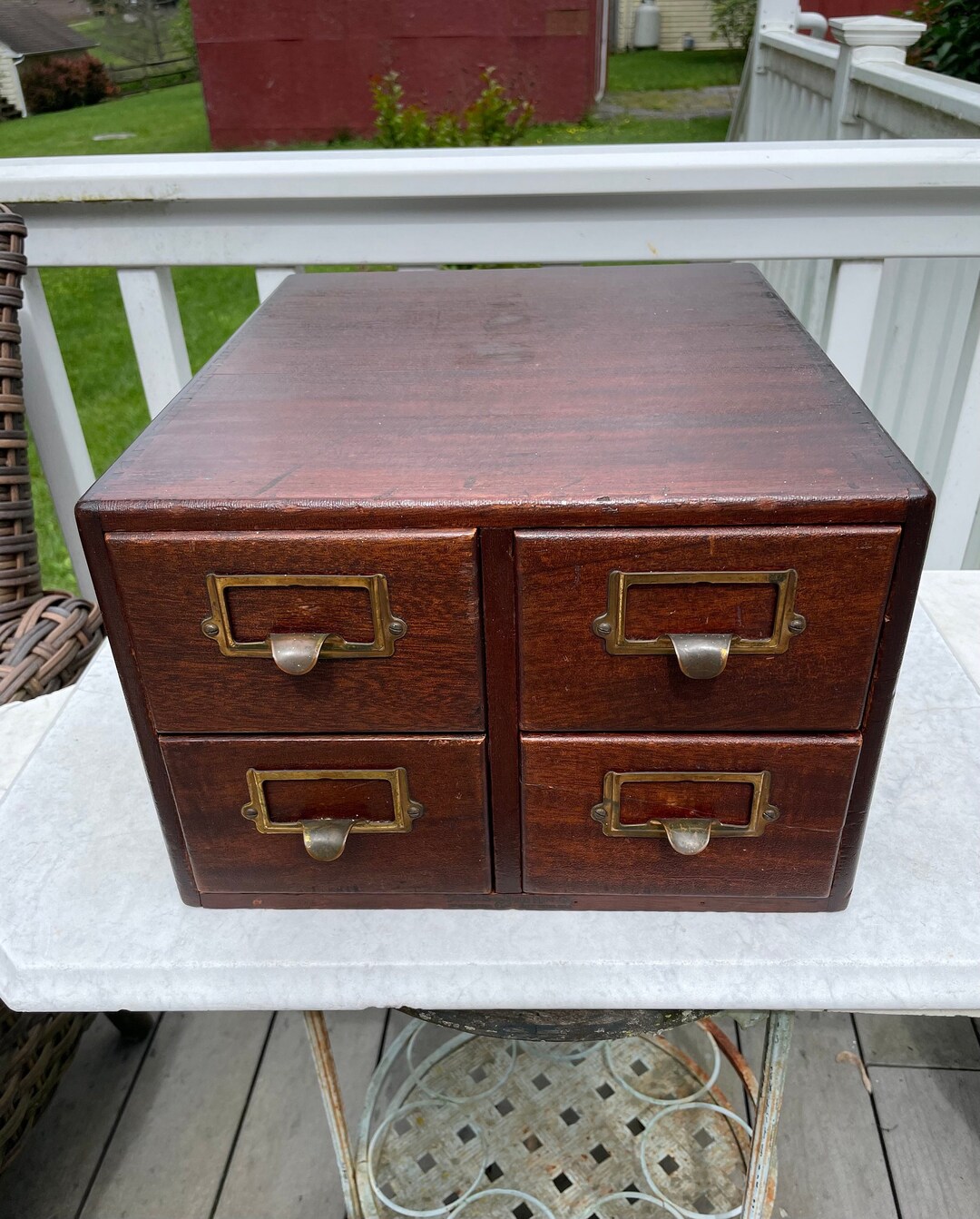 Antique Oak 4 Drawer Card Catalog Brass Handles Library Card Catalog Etsy
