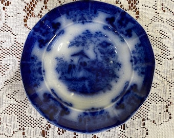 Antique Amoy Flow Blue 5" Sauce or Berry Bowl Davenport Pottery c1845