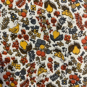 Vintage 1960s 1970s Calico Fabric Brown Orange Gold Quilt Cotton Percale 1 Yard Plus