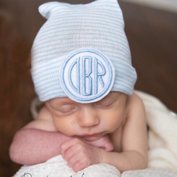 Monogrammed Newborn Boys hospital hat, Baby beanie, Hospital hat with Monogram embroidered