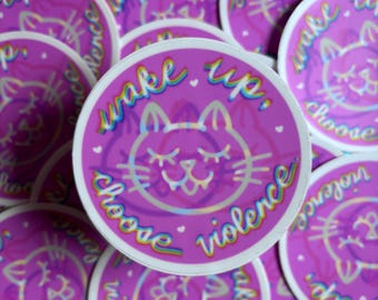 Pegatina de gato lindo y atrevido, pegatina para portátil, pegatina de vinilo, pegatina para botella de agua, pegatina divertida, diseño personalizado, kawaii, rosa, colorido, arcoíris, meme