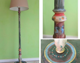 Hand Painted Standard Lamp Charleston House Bloomsbury Style Bohemian Shabby COLLECTION OMLY NOTTINGHAM