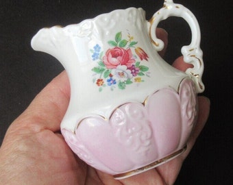 Pink White Floral Milk Jug Creamer by Aynsley Bone China Raised Pattern