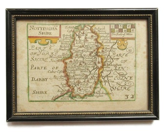 Antique Map Nottinghamshire Miniature Speed Framed Collectible Topographical c. 17th Century