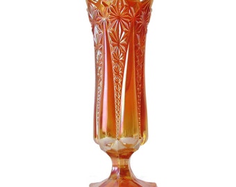 Carnival Glass Pedestal Vase by Brockwitz Antique Prism Panels Design Marigold Tone