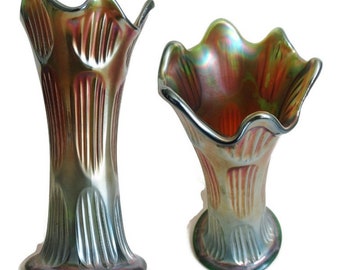 Fenton Carnival Glass Fluted Vase Diamond And Rib Pattern Rippled Top