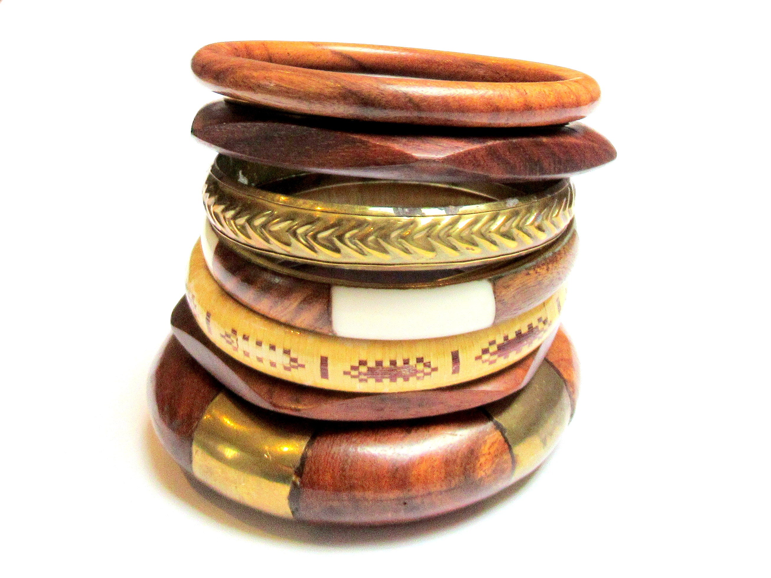 Apilamiento de brazaletes de latón de madera nueve puños de | Etsy