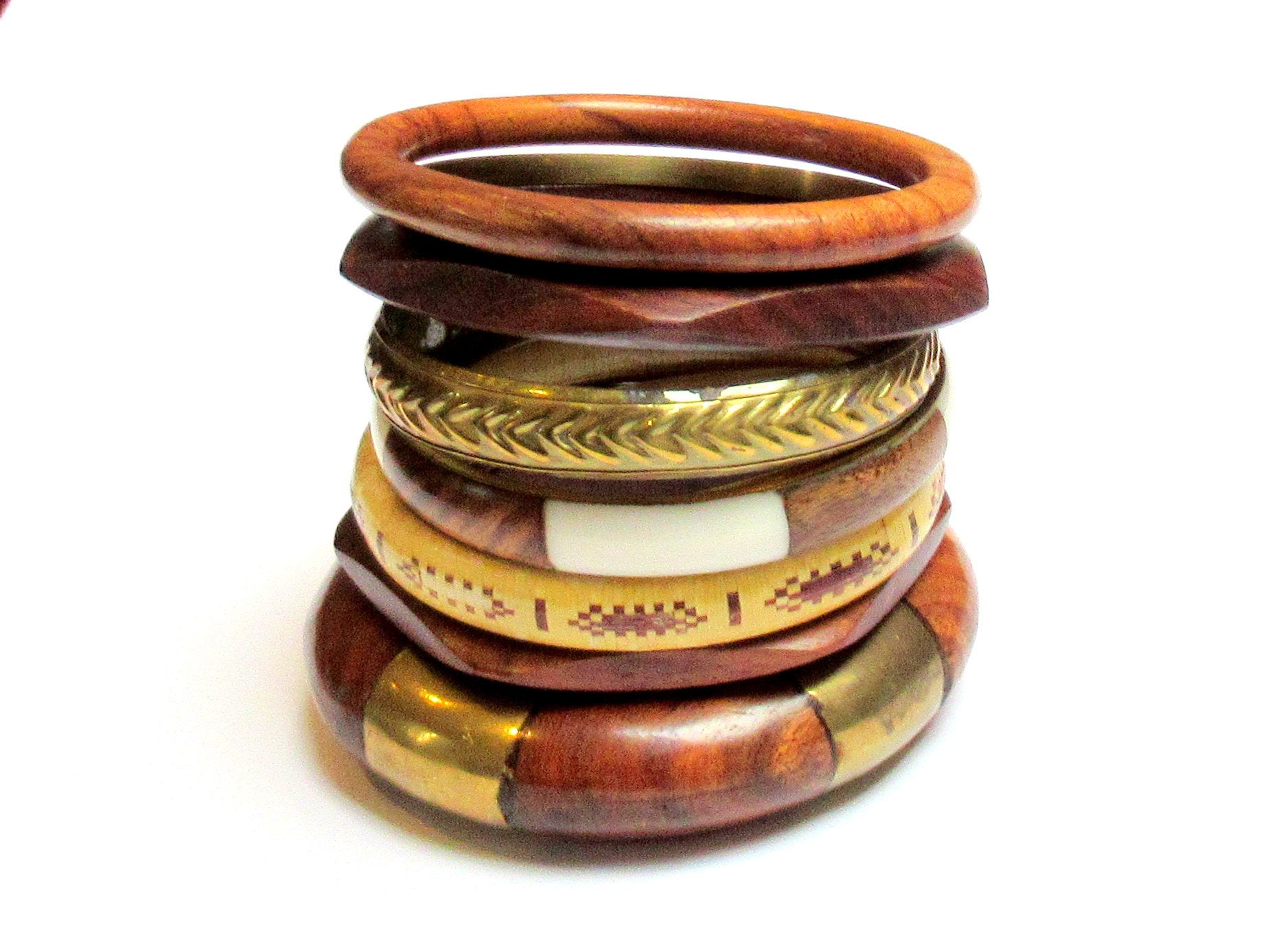 Apilamiento de brazaletes de latón de madera nueve puños de | Etsy