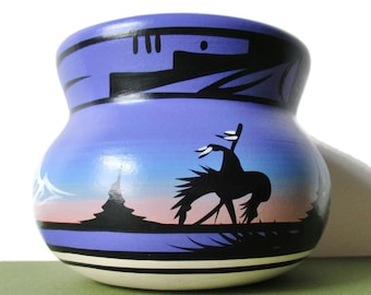 Navajo Purple Black Pot Handmade Vase Native American Cedar Mesa Pottery Signed Benally Dine