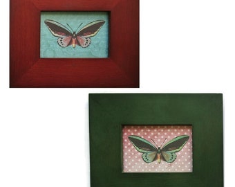 Pair Of Butterfly Wall Art Collage Artworks Vintage Upcycled Coordinating Frames
