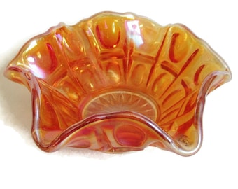 Imperial Carnival Glass Ruffled Small Bon Bon Dish Sugar Bowl Oval & Round Design Marigold Tone